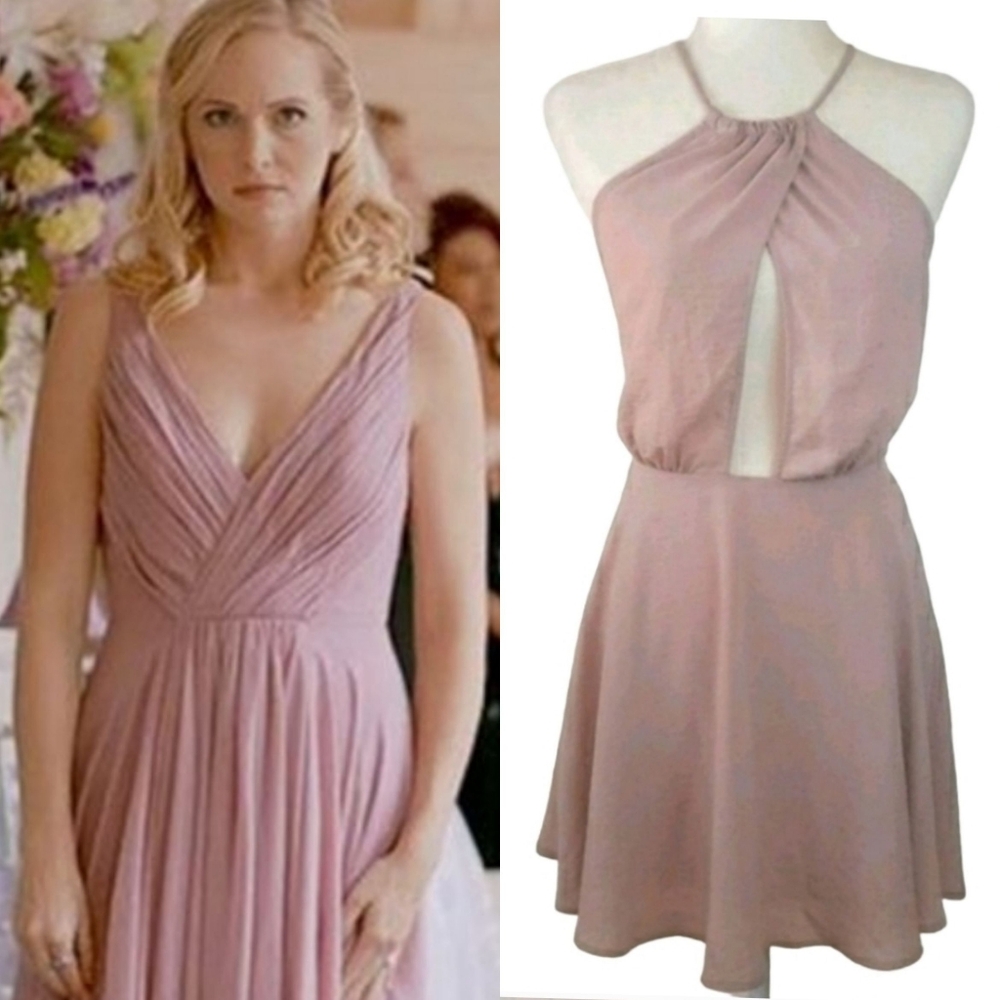 Caroline‎ Forbes Alternative Blush Cross Front Lace Up Dress Vampire Diaries